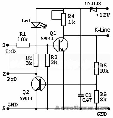 Самый простенький K-line адаптер на двух транзисторах…